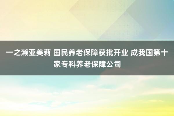 一之濑亚美莉 国民养老保障获批开业 成我国第十家专科养老保障公司