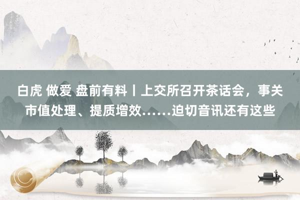 白虎 做爱 盘前有料丨上交所召开茶话会，事关市值处理、提质增效……迫切音讯还有这些
