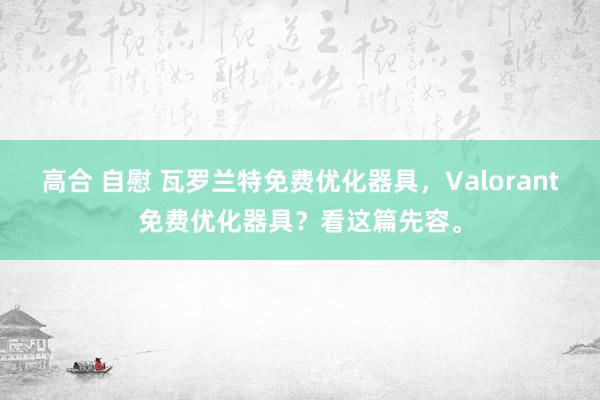 高合 自慰 瓦罗兰特免费优化器具，Valorant免费优化器具？看这篇先容。