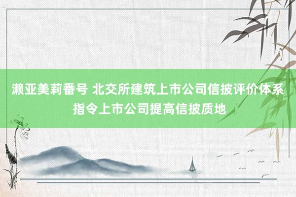 濑亚美莉番号 北交所建筑上市公司信披评价体系 指令上市公司提高信披质地