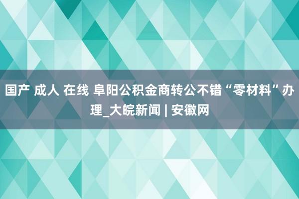 国产 成人 在线 阜阳公积金商转公不错“零材料”办理_大皖新闻 | 安徽网