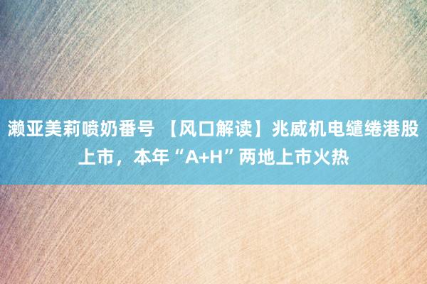 濑亚美莉喷奶番号 【风口解读】兆威机电缱绻港股上市，本年“A+H”两地上市火热