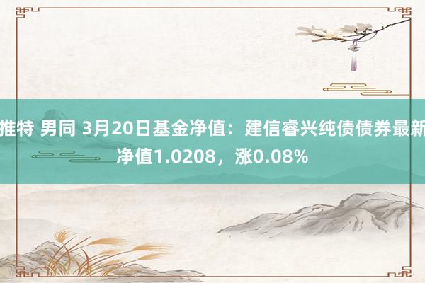 推特 男同 3月20日基金净值：建信睿兴纯债债券最新净值1.0208，涨0.08%