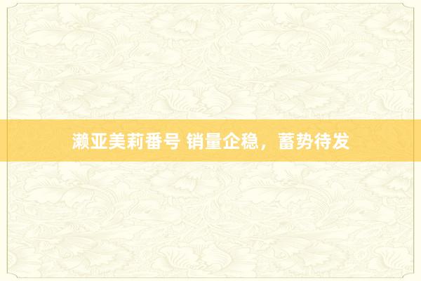 濑亚美莉番号 销量企稳，蓄势待发
