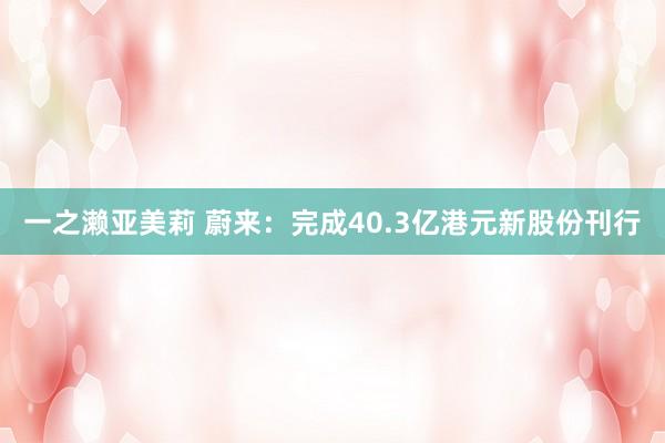 一之濑亚美莉 蔚来：完成40.3亿港元新股份刊行